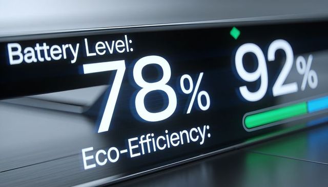 Futuristic battery status display showing 78% and 92% charge on glossy console