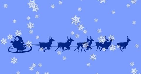 Santa Sleigh Silhouette Flying Through Snowfall Winter Holiday Magic