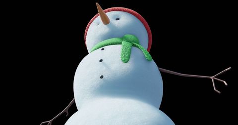 Festive Snowman with Scarf and Hat on Black Background
