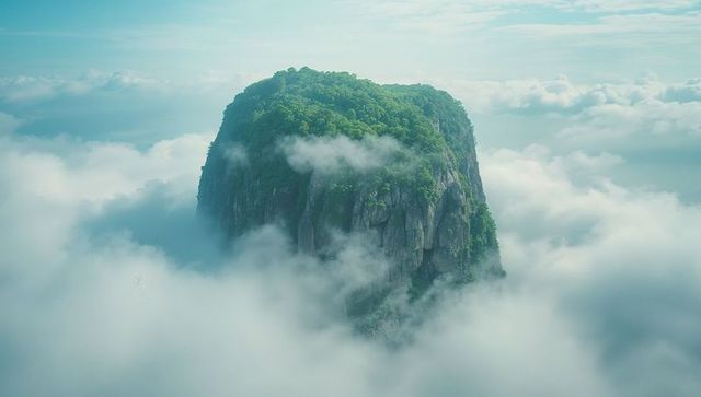 Majestic Rock Plateau Shrouded in Mystical Clouds