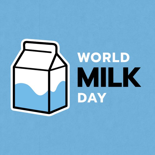 World Milk Day Poster with Milk Carton Illustration on Blue Background - Download Free Stock Templates Pikwizard.com