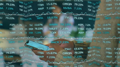 Digital Financial Stock Data with Businesswoman Analyzing on Smartphone