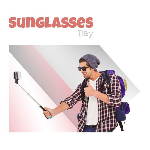 Young hiker celebrates sunglasses day with a selfie