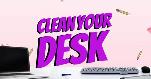 Desk organization concept with motivational text and office supplies