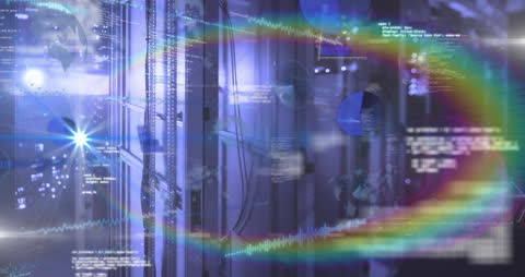 Animated Data Flow Over Modern Server Room
