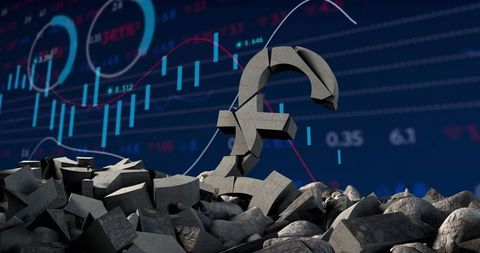British pound symbol amidst global finance data visualizations