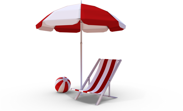 Transparent Beach Motif Set with Red and White Parasol, Deckchair and Ball - Download Free Stock Videos Pikwizard.com