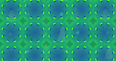 Kaleidoscopic Christmas Pattern with Tree Icons and Shapes