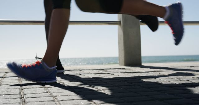 Joggers Running on Beachfront Pathway Under Sunny Sky - Download Free Stock Images Pikwizard.com