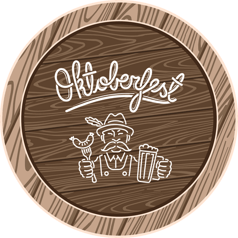 Oktoberfest wooden sign with traditional symbols on transparent background