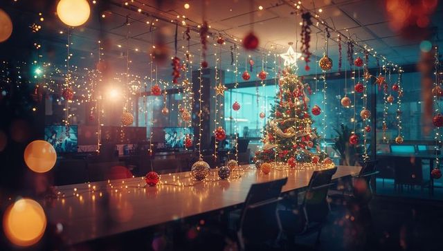 Festive office meeting room with christmas decorations