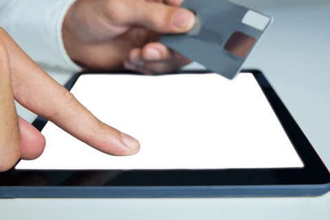 Transparent online shopping with tablet and credit card