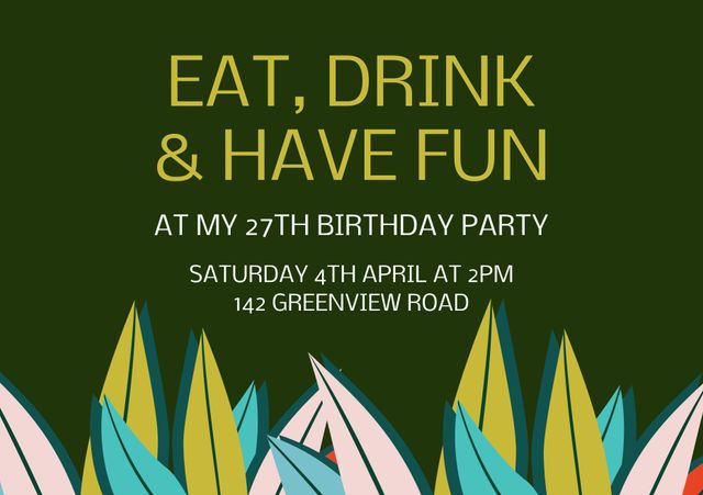 This invitation features bright abstract shapes against a rich green background, perfect for festive celebrations and parties. Ideal for promoting birthday parties and events, it adds a modern and cheerful touch to any occasion.