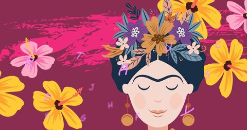 Vibrant Illustration with Flowers and Peaceful Woman Icon