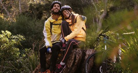 Couple Enjoying Nature Together During Bike Adventure - Download Free Stock Images Pikwizard.com