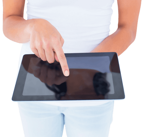 Woman in White Holding Transparent Tablet Close-up