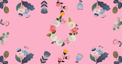 Floral wreath and botanical frame on pink background