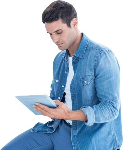 Caucasian Man Engaging with Tablet on Transparent Background - Download Free Stock Videos Pikwizard.com