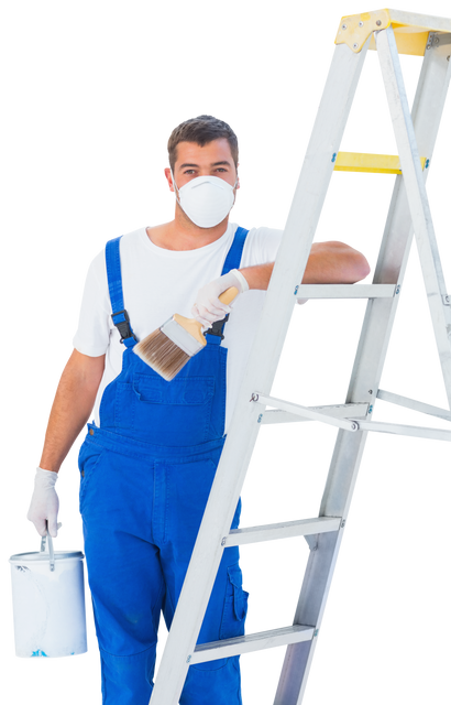 Transparent Handyman Holding Paintbrush and Can Leaning on Ladder - Download Free Stock Videos Pikwizard.com