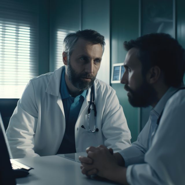 Serious caucasian male surgeons talking in office, created using generative ai technology - Download Free Stock Photos Pikwizard.com