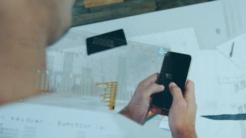 Person Analyzing Data on Smartphone with Overlay Animation