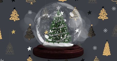 Festive snow globe with christmas tree and snowfall