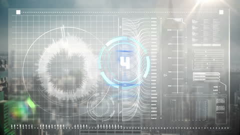 This visual showcases a futuristic digital interface featuring a countdown and data processing elements overlaid on a bustling cityscape. Ideal for representing high-tech themes, global business, innovation, or artificial intelligence applications. Great for use in presentations, tech blogs, futuristic projects, and design inspiration boards.