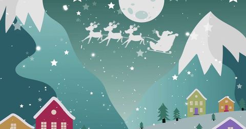 Magical Winter Wonderland with Santa and Reindeer Silhouette