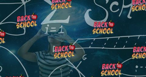 Back to school concept with virtual reality and math formulas