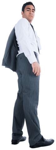 Serious Businessman Standing with Blazer on Transparent Background
