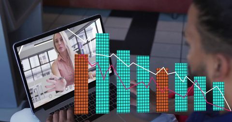 Business Collaboration via Video Call with Financial Data Graphics