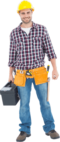 Transparent Handyman Holding Toolbox Smiling with Hard Hat - Download Free Stock Videos Pikwizard.com