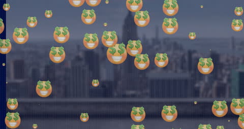 Digital Network Icons Overlaid on Urban Skyline