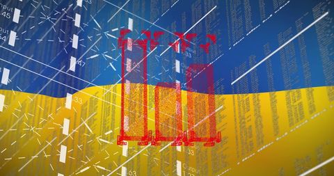 Ukraine flag and financial data reflecting economic crisis
