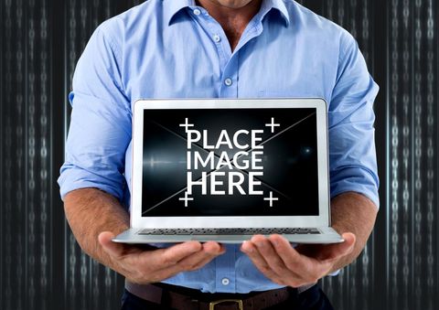 businessman displaying laptop screen for digital customization - Download Free Stock Templates Pikwizard.com