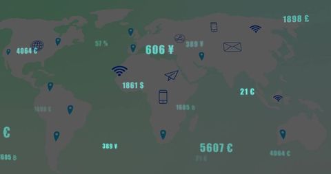 Global network and digital connectivity with currency distribution
