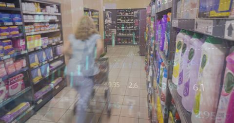 Fast Grocery Shopping in Store Aisle for Essentials