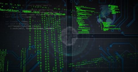 Futuristic Digital Interface with Streaming Code and Digital Globe