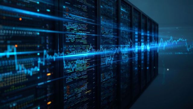 Futuristic Data Servers with Digital Analytics Overlay