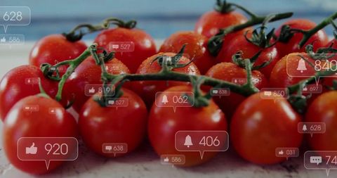 Organic Cherry Tomatoes with Social Media Notification Overlay