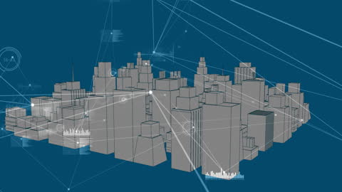 Digital Network Concept over Modern Urban Skyline Illustration