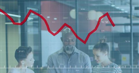 business colleagues discussing data with graph overlay - Download Free Stock Images Pikwizard.com