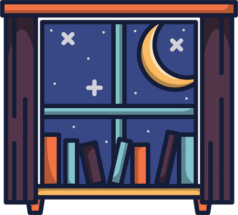 transparent night sky window silhouette with books - Download Free Stock Videos Pikwizard.com