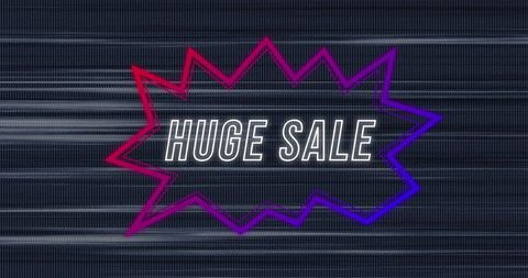 Retro Huge Sale Neon Spectrum Text on Digital Background