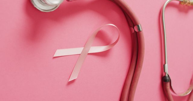 Image of stethoscope and pink ribbon on pink background - Download Free Stock Photos Pikwizard.com