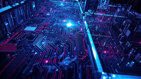 Futuristic Circuit Board with Neon Electrical Pathways