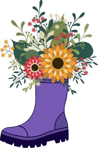 whimsical purple rain boot planter with colorful blooms transparent - Download Free Stock Videos Pikwizard.com