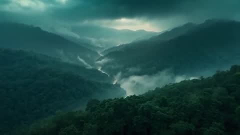 Mystical Valley with Rolling Cloudscape and Lush Mountain Canopy