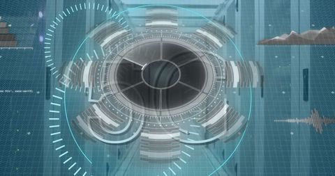 Futuristic HUD Interface with Data Center Elements