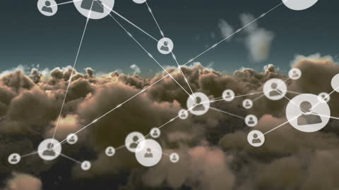 Global Network Connections Overlaying Cloudy Sky